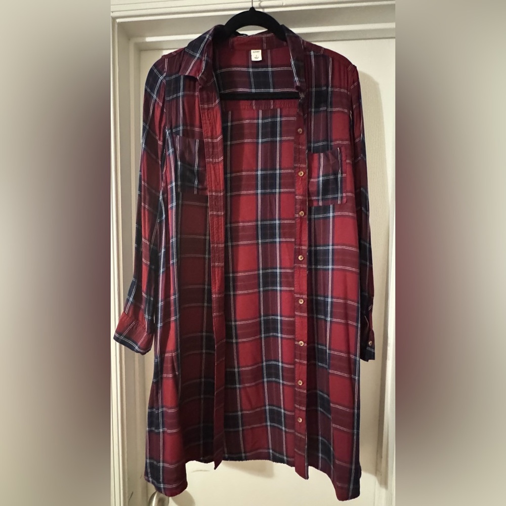 Long Burgundy Plaid Shirt